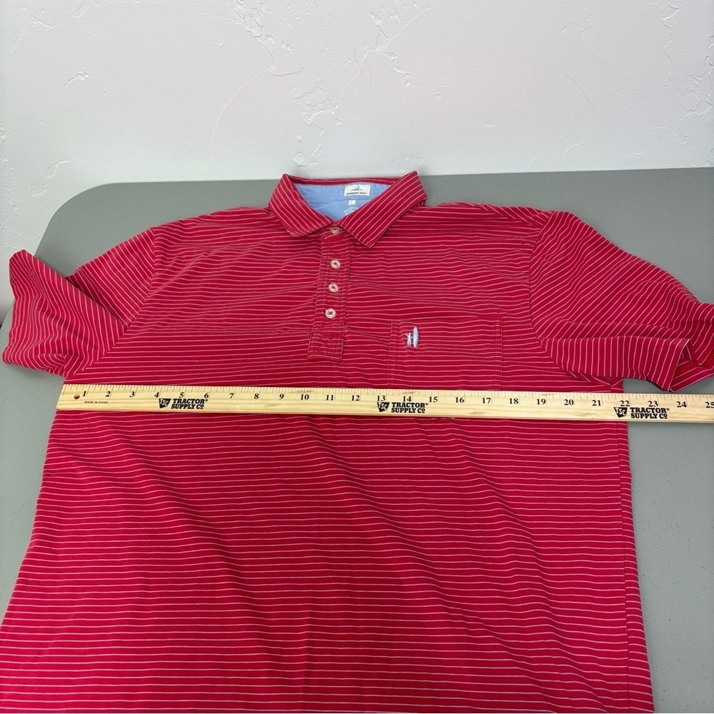 Johnnie-O Hangin' Out Red Striped Polo Short Sleeve Men's Large Shirt HOLE FLAW - Picture 10 of 11